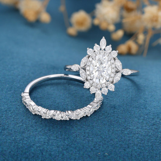 0.84 CT Oval Cluster Moissanite Bridal Set