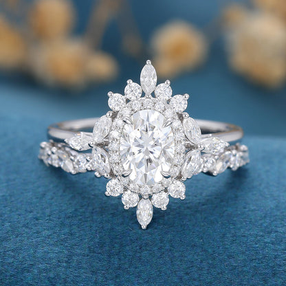 0.84 CT Oval Cluster Moissanite Bridal Set
