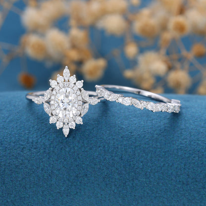 0.84 CT Oval Cluster Moissanite Bridal Set