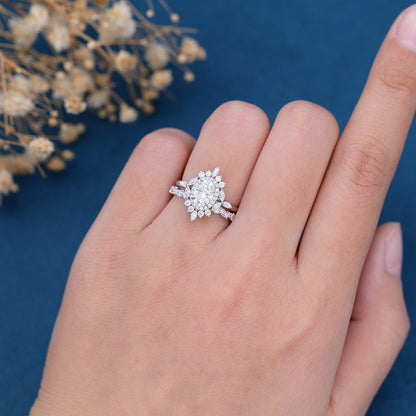 0.84 CT Oval Cluster Moissanite Bridal Set
