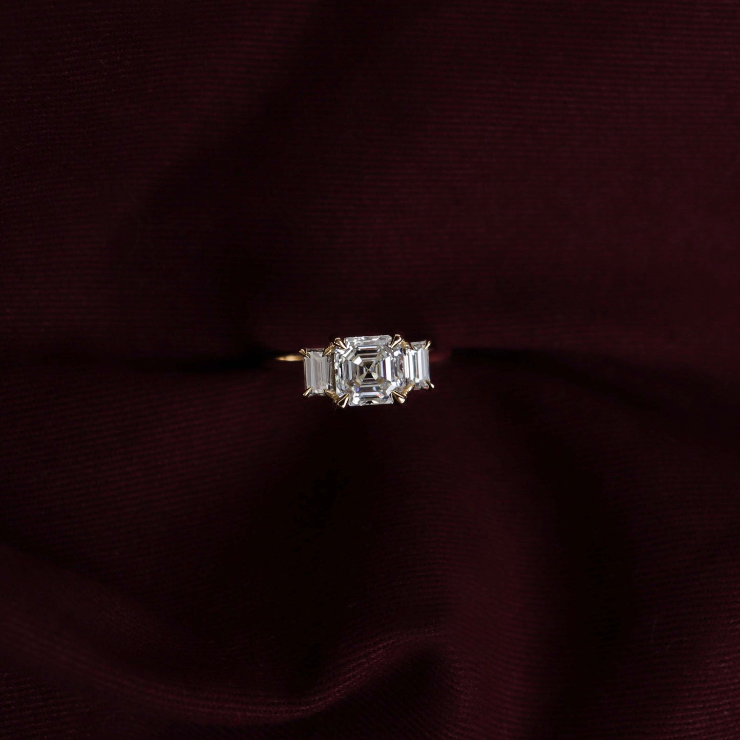2 CT Asscher Three Stone Moissanite Engagement Ring