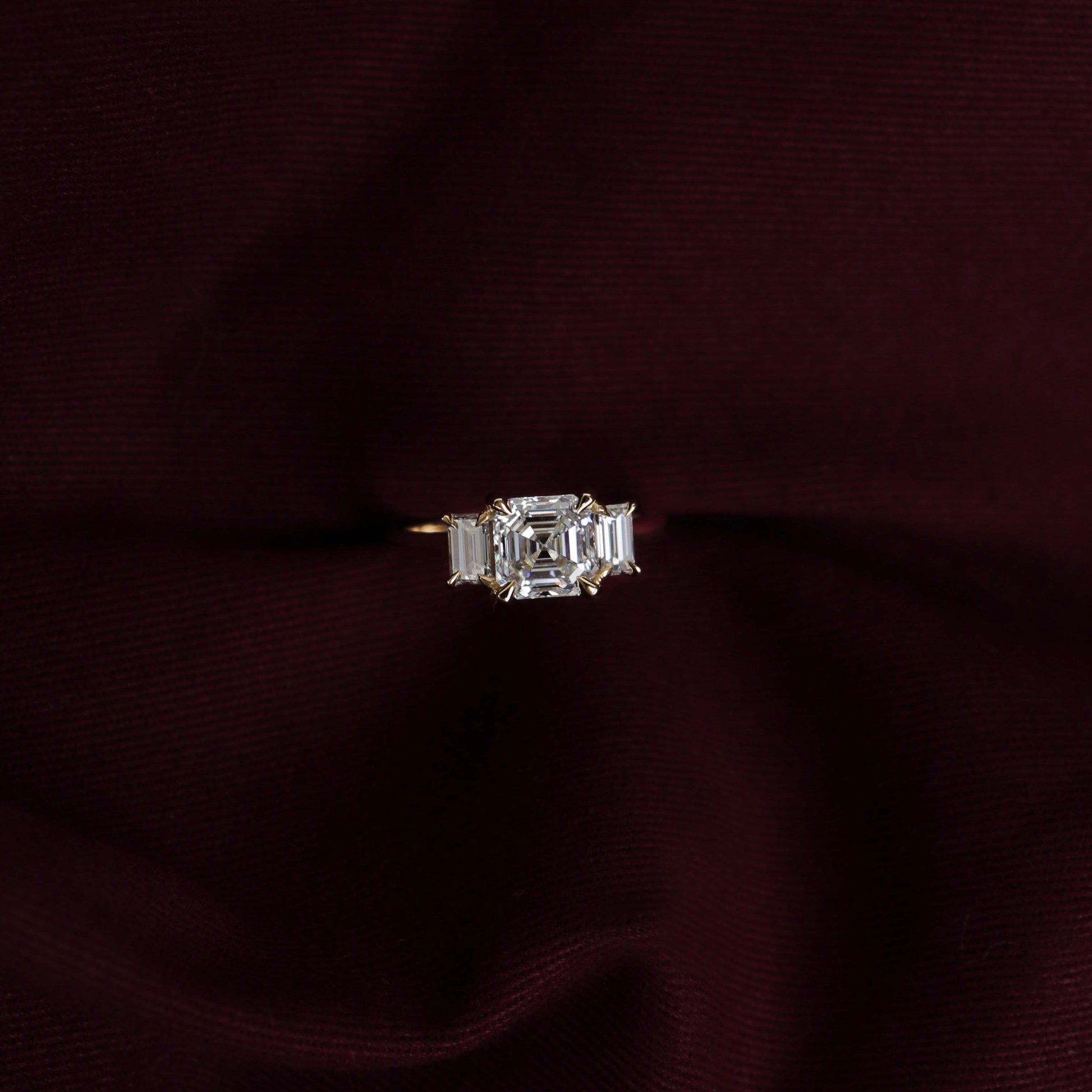 2 CT Asscher Three Stone Moissanite Engagement Ring