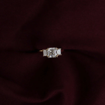 2 CT Asscher Three Stone Moissanite Engagement Ring
