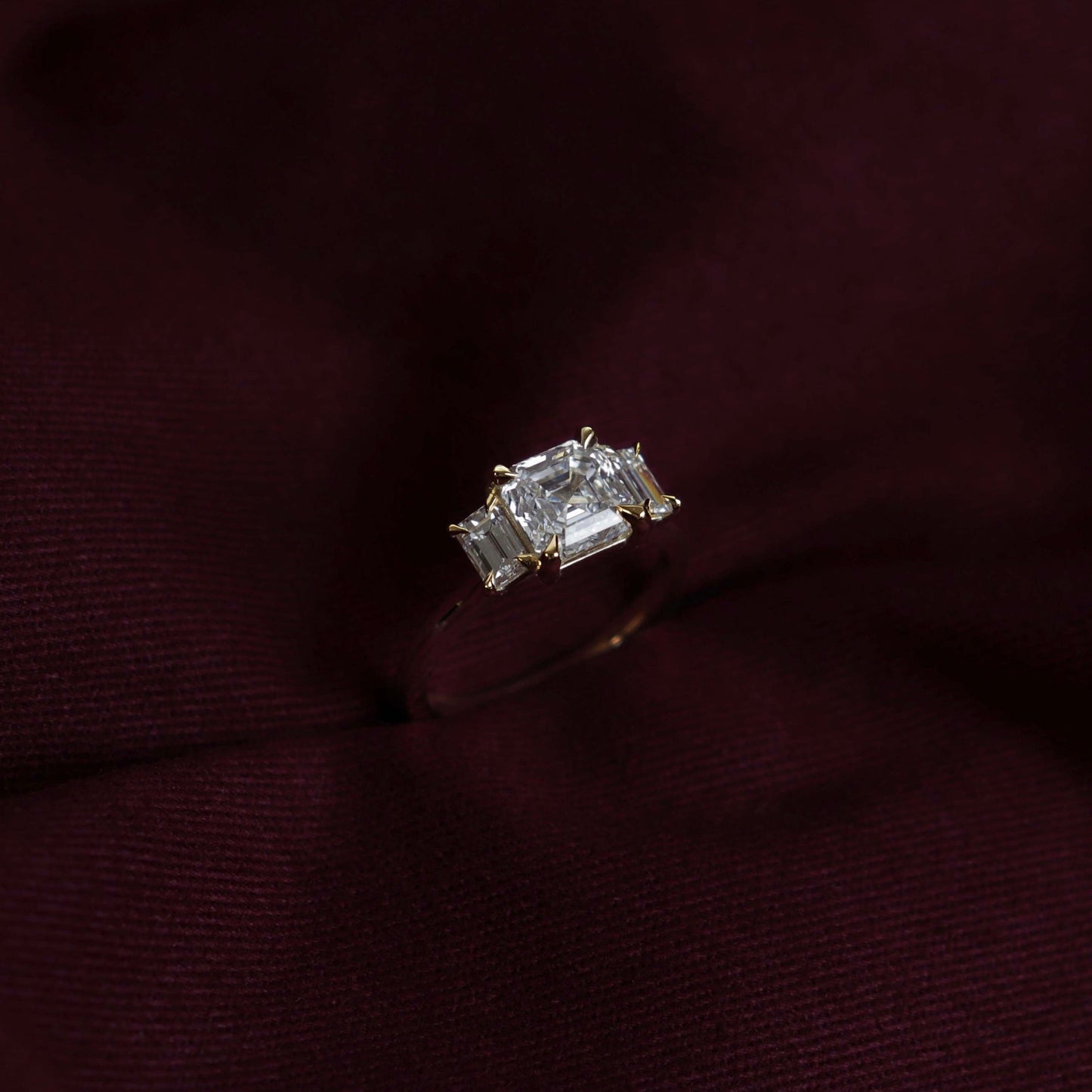 2 CT Asscher Three Stone Moissanite Engagement Ring