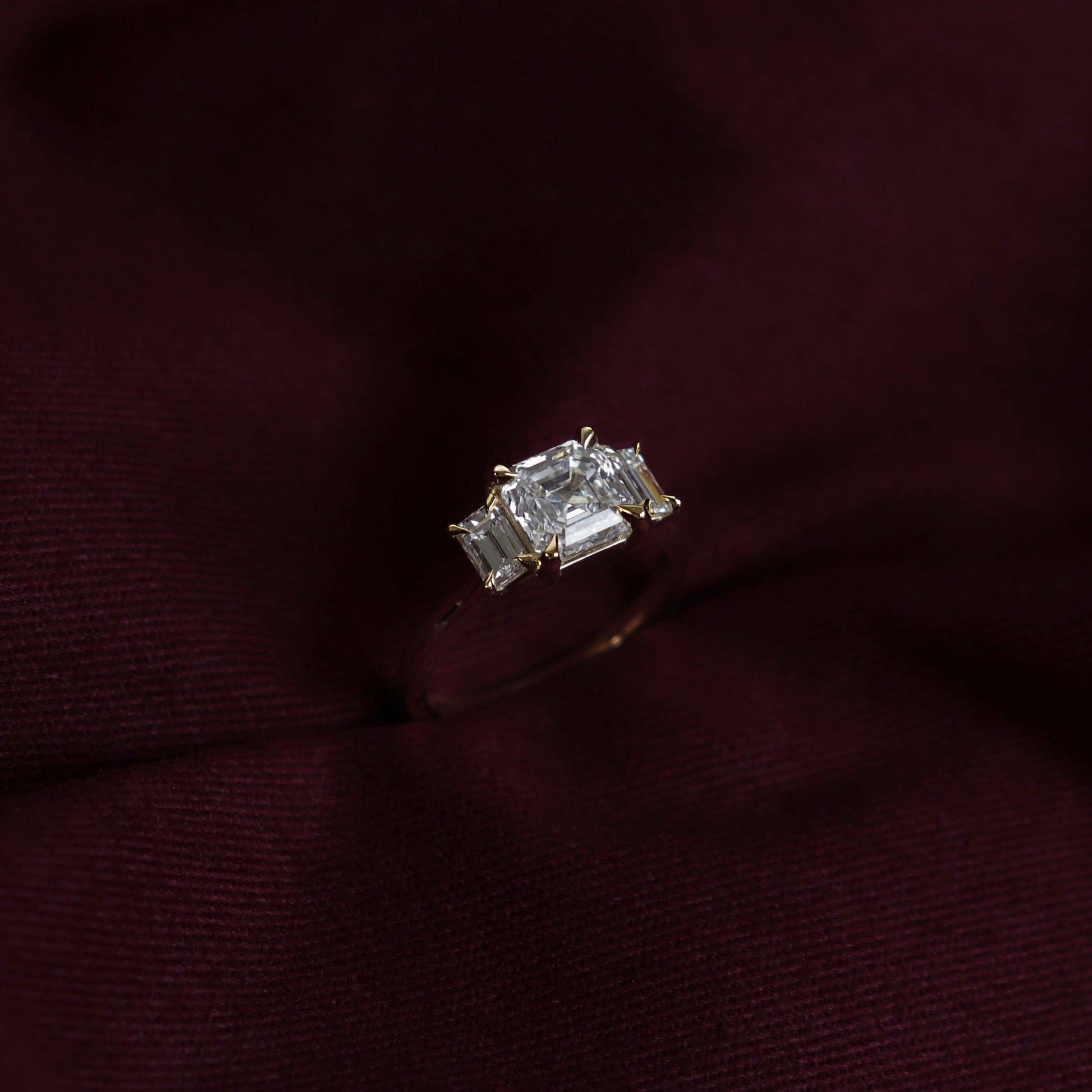 2 CT Asscher Three Stone Moissanite Engagement Ring