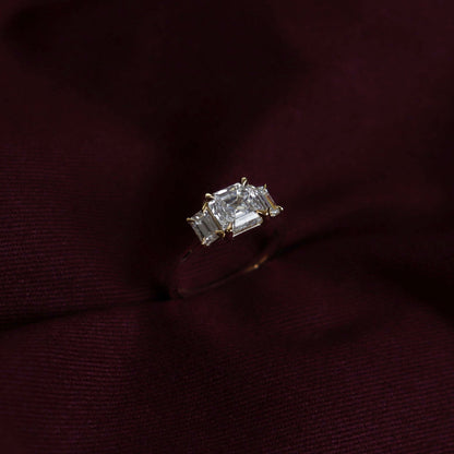 2 CT Asscher Three Stone Moissanite Engagement Ring