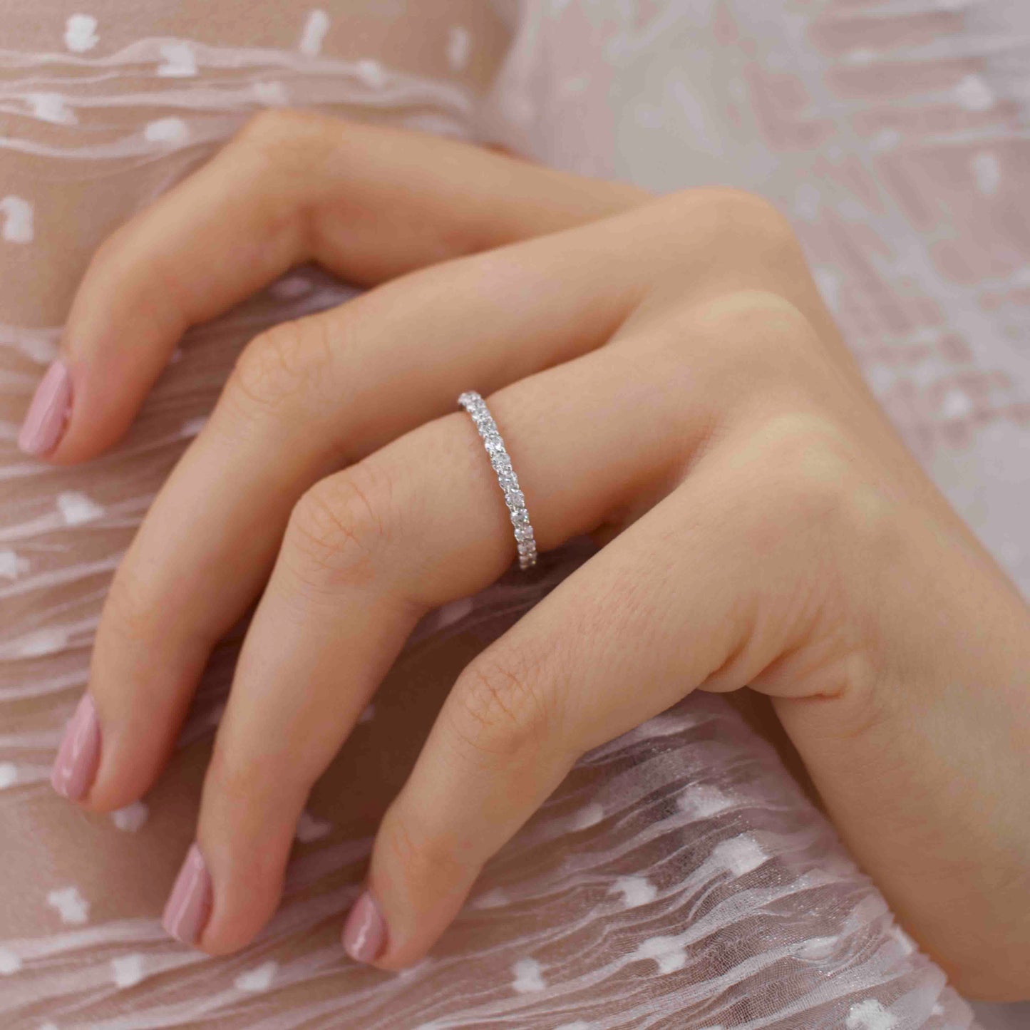 0.44 TCW Round Full Eternity Moissanite Wedding Band