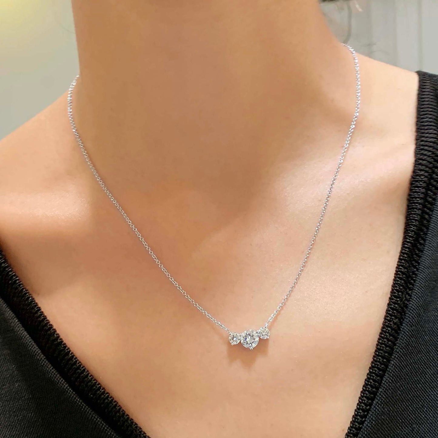 1.4 TCW Round Moissanite Three Stone Necklace