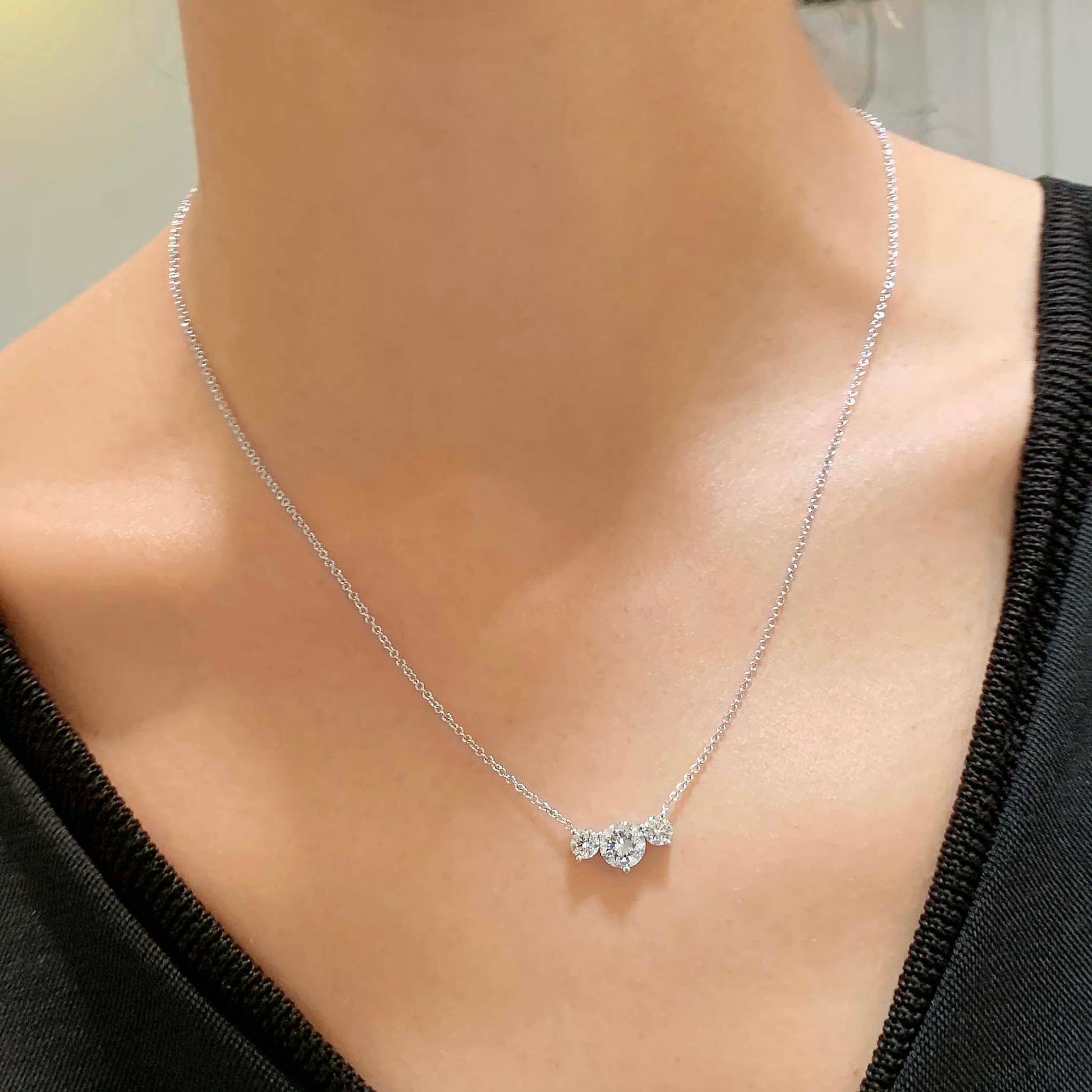 1.4 TCW Round Moissanite Three Stone Necklace