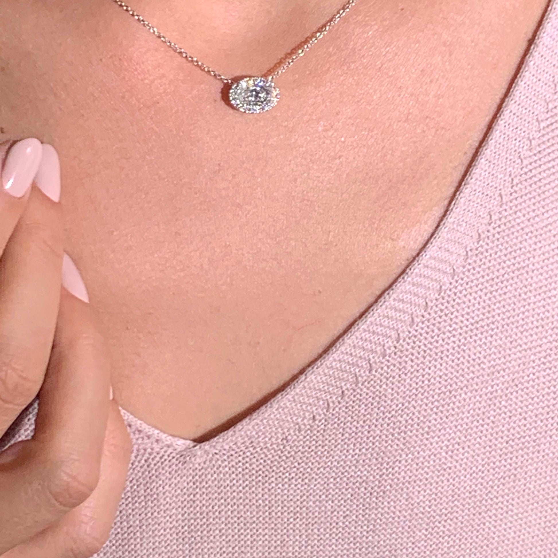 1.2 TCW Oval Moissanite Halo Necklace