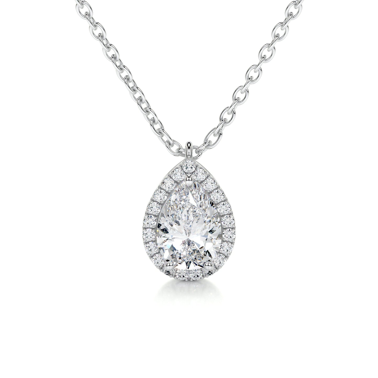 1.75 TCW Pear Moissanite Halo Necklace