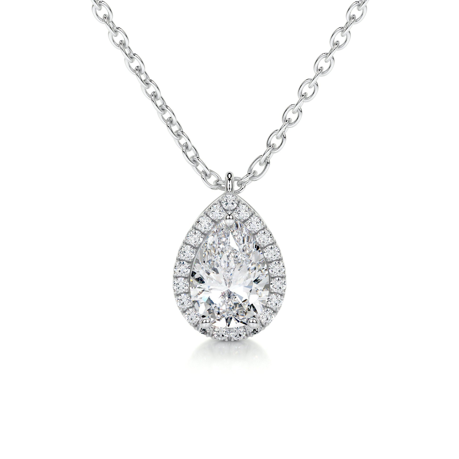 1.75 TCW Pear Moissanite Halo Necklace