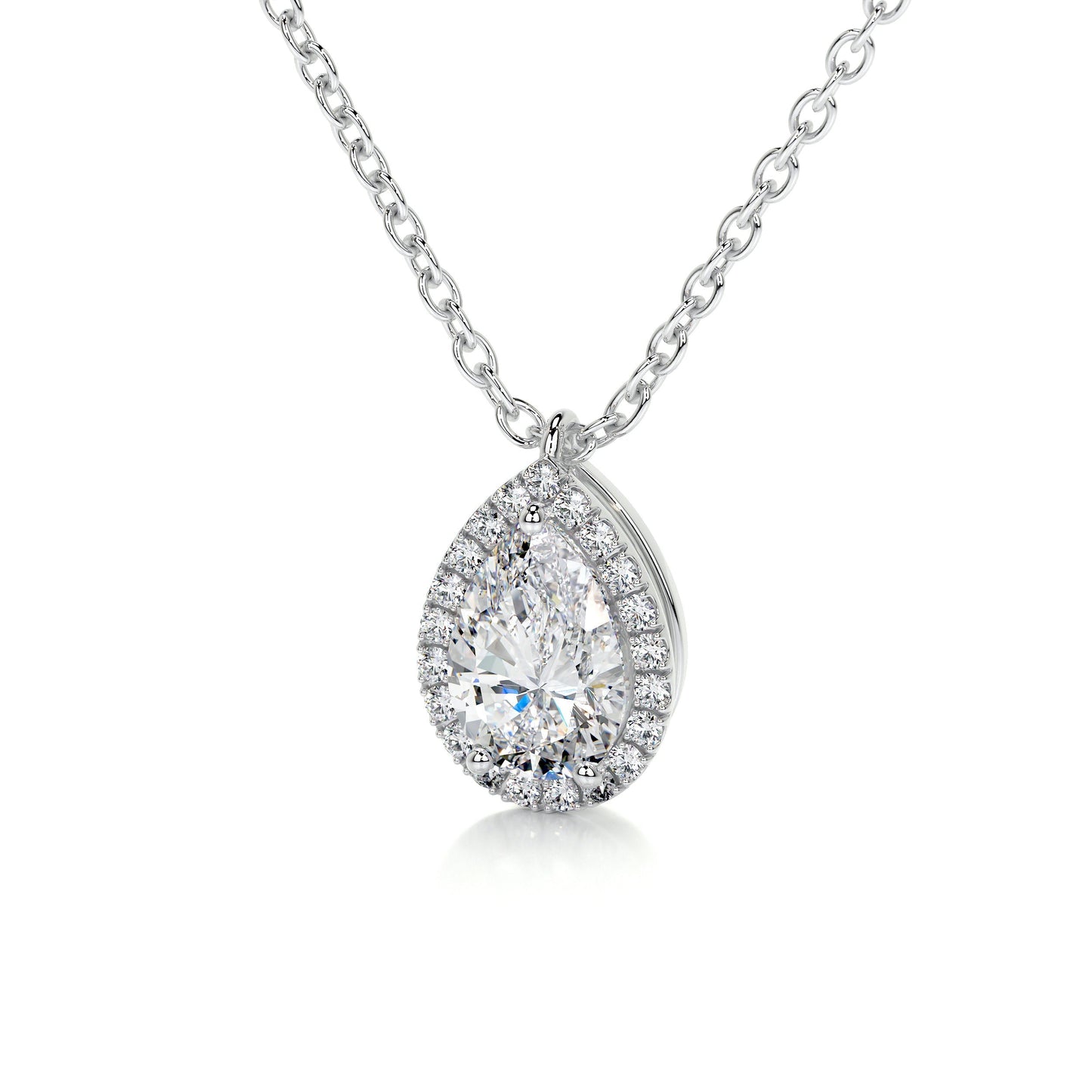 1.75 TCW Pear Moissanite Halo Necklace