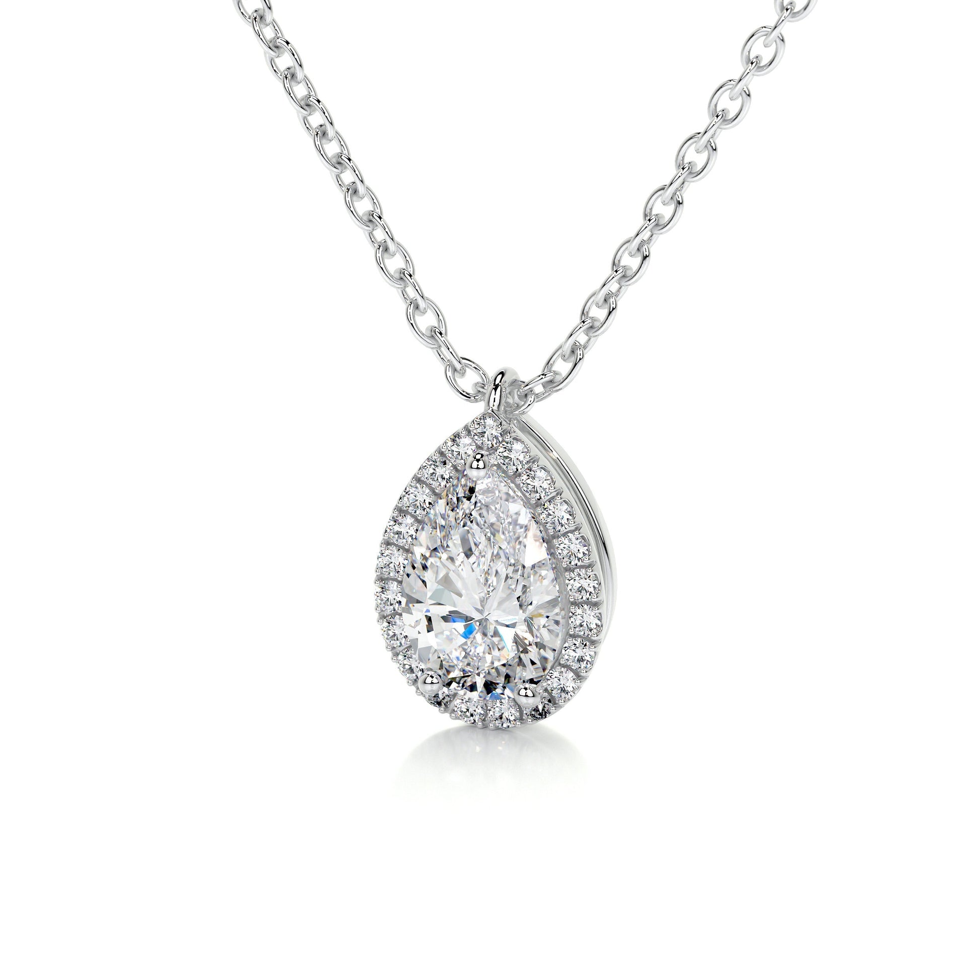 1.75 TCW Pear Moissanite Halo Necklace