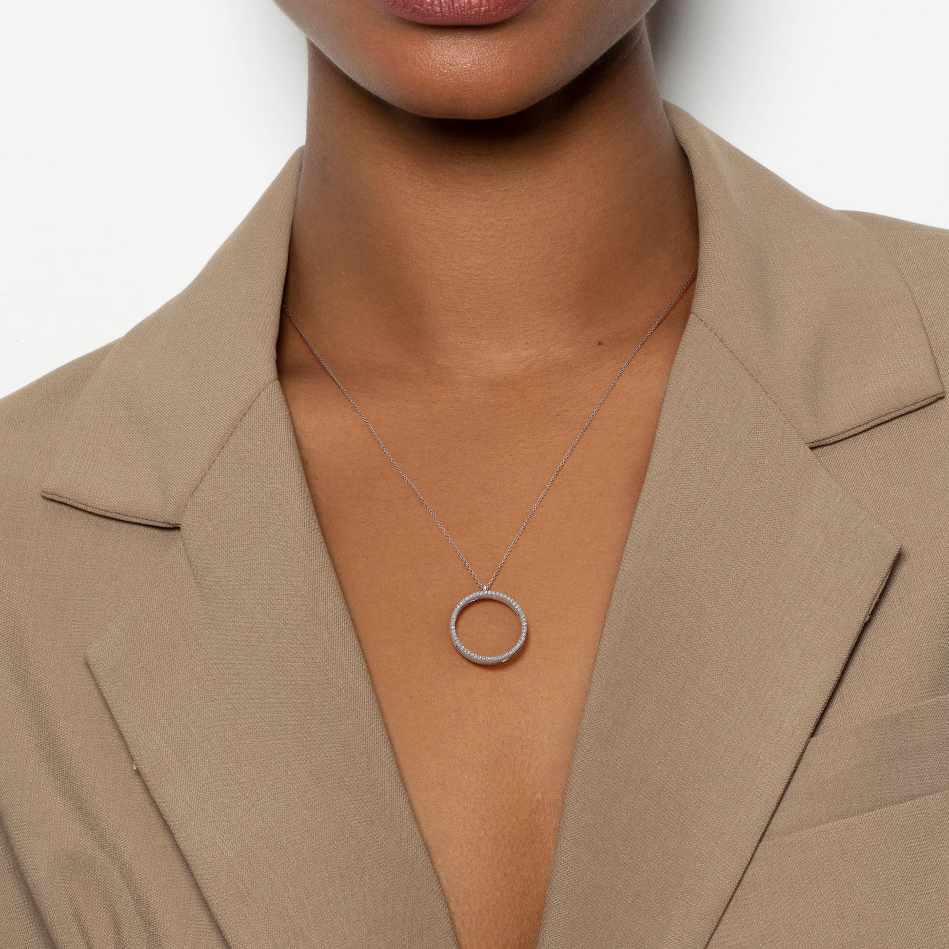 0.3 TCW Round Moissanite Halo Hoop Necklace