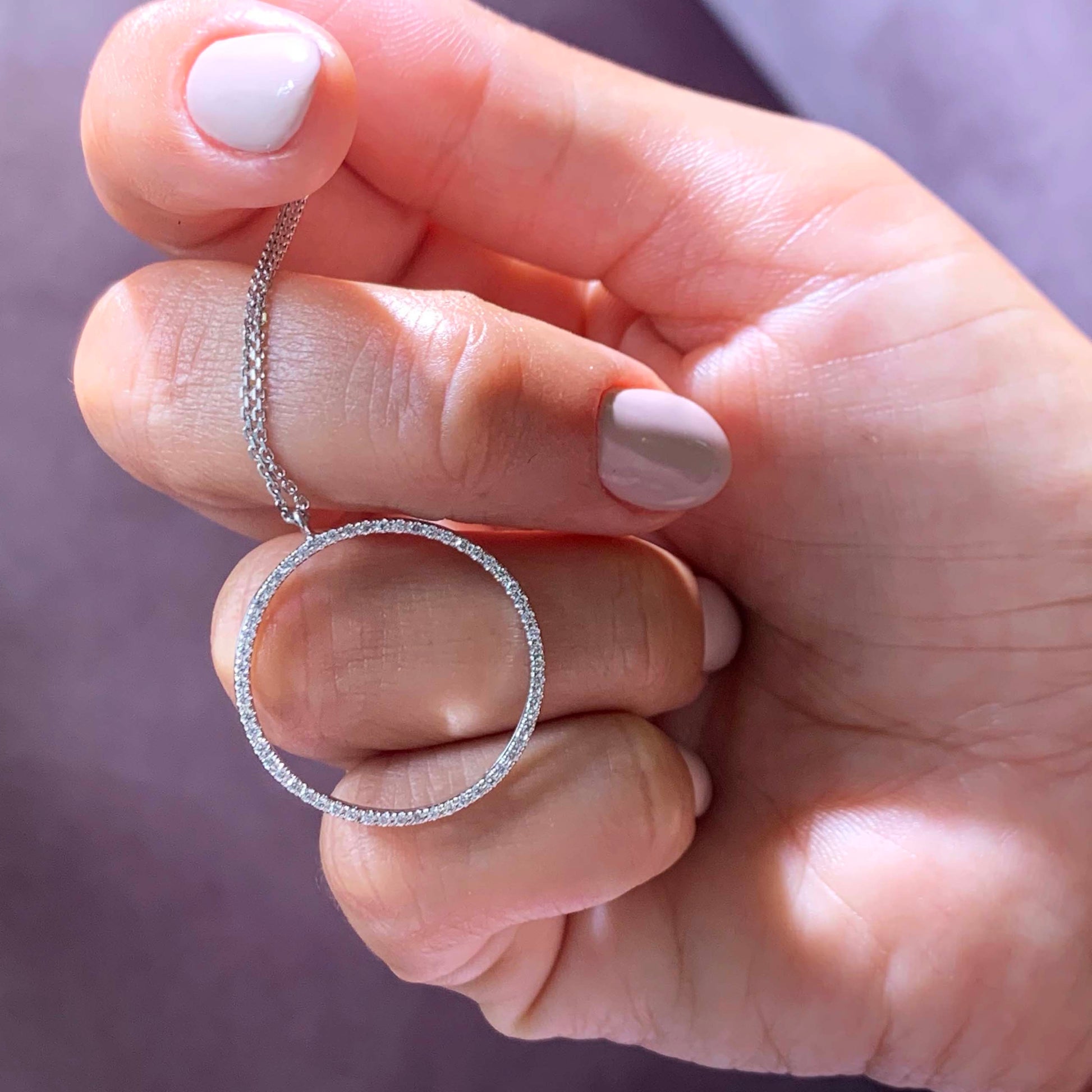 0.3 TCW Round Moissanite Halo Hoop Necklace