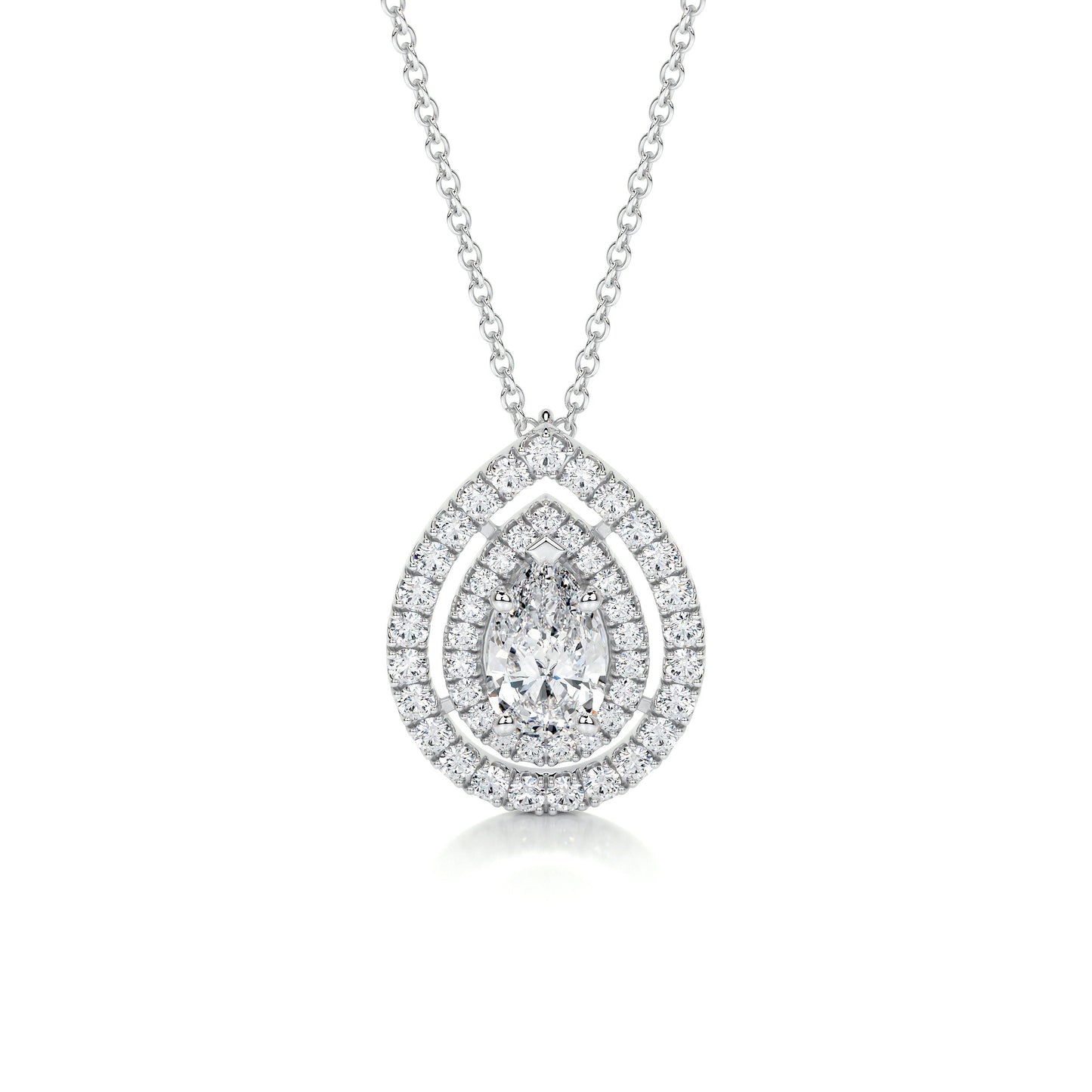 1.5 TCW Pear Moissanite Double Halo Necklace