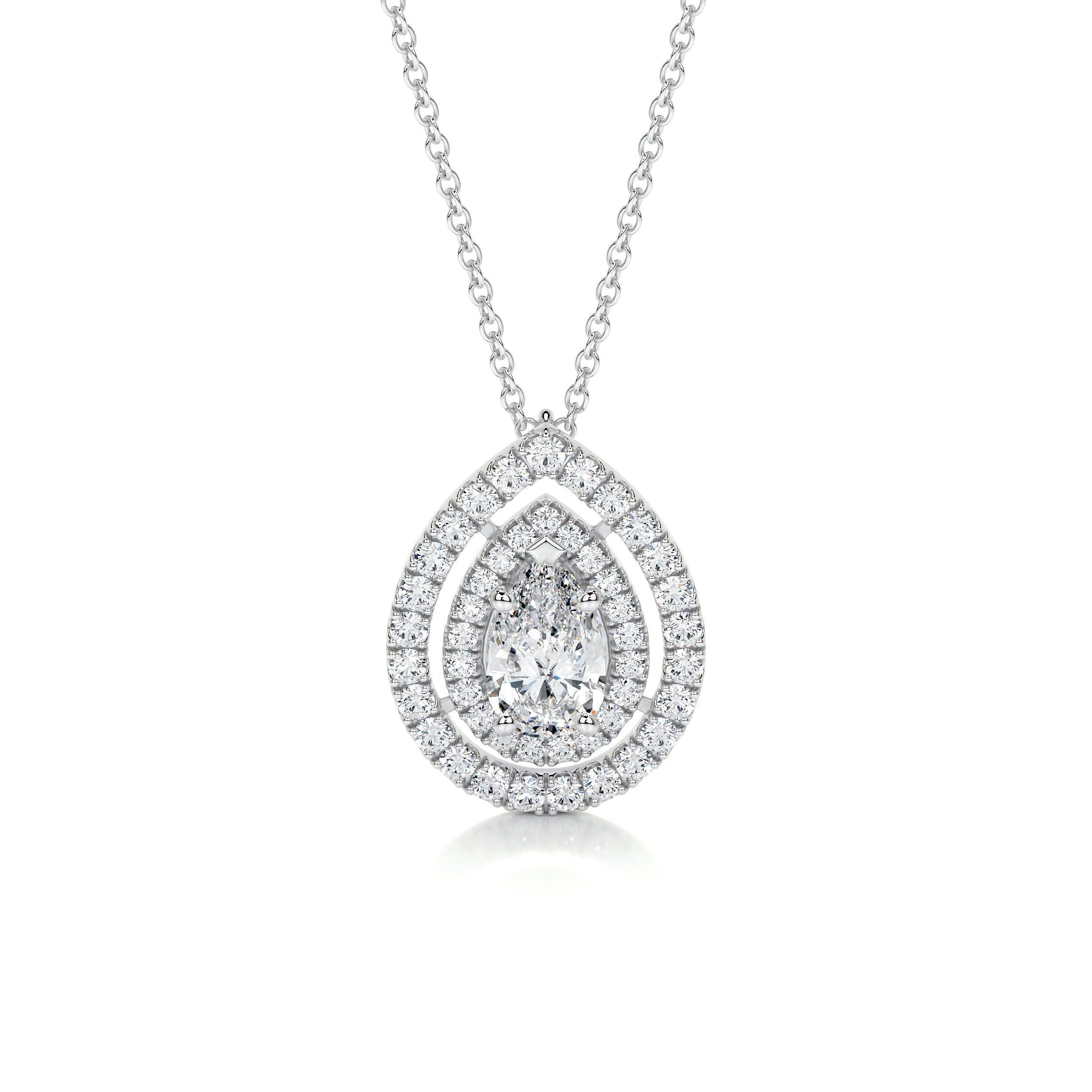 1.5 TCW Pear Moissanite Double Halo Necklace