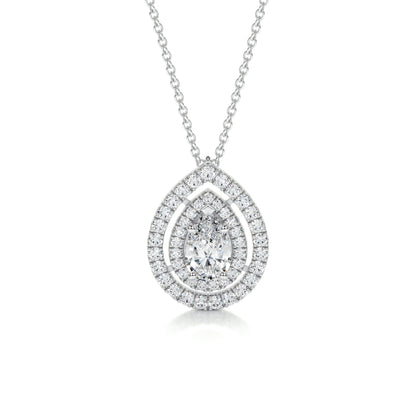 1.5 TCW Pear Moissanite Double Halo Necklace