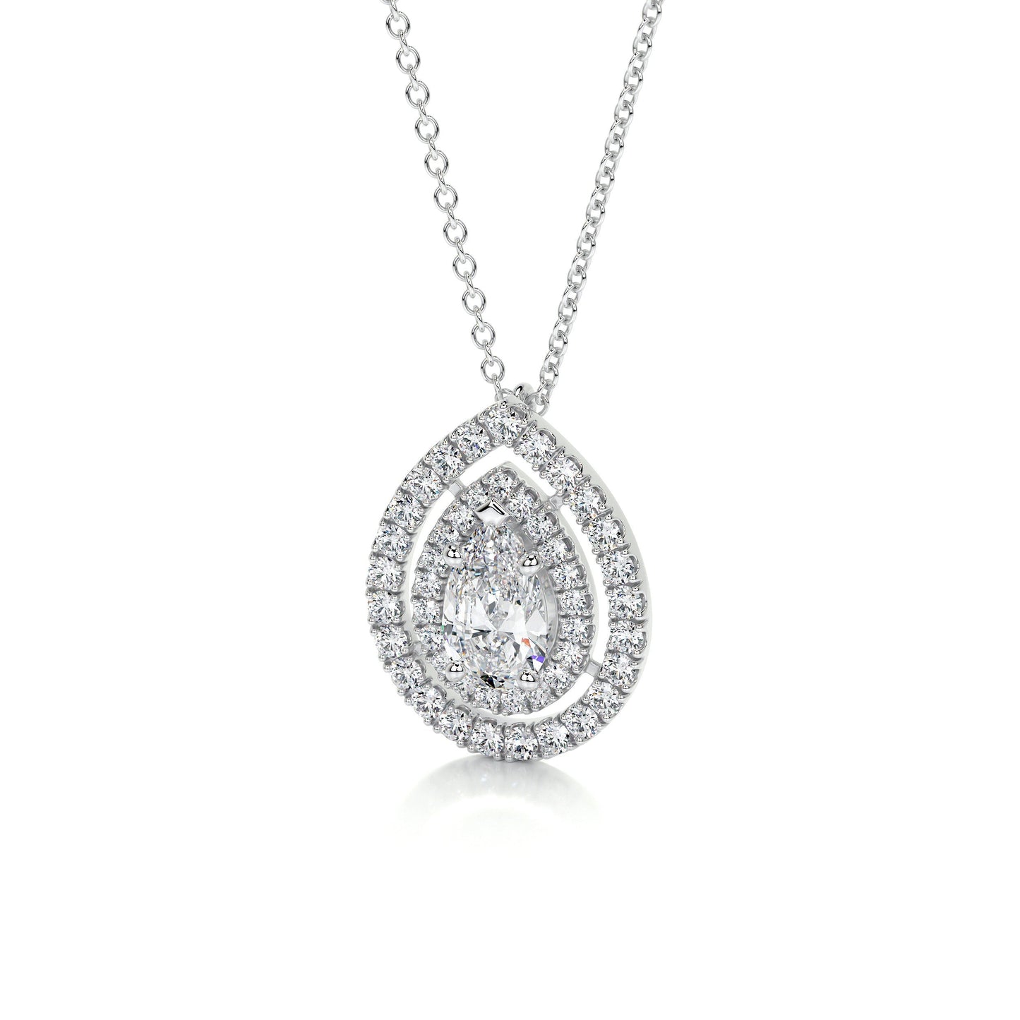 1.5 TCW Pear Moissanite Double Halo Necklace