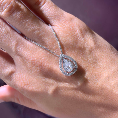 1.5 TCW Pear Moissanite Double Halo Necklace