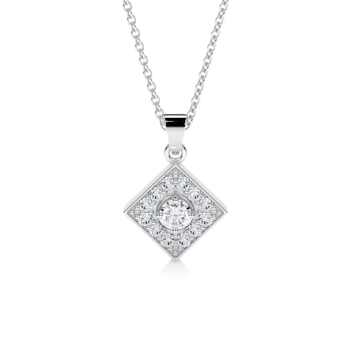 0.6 TCW Round Moissanite Halo Pendant Necklace