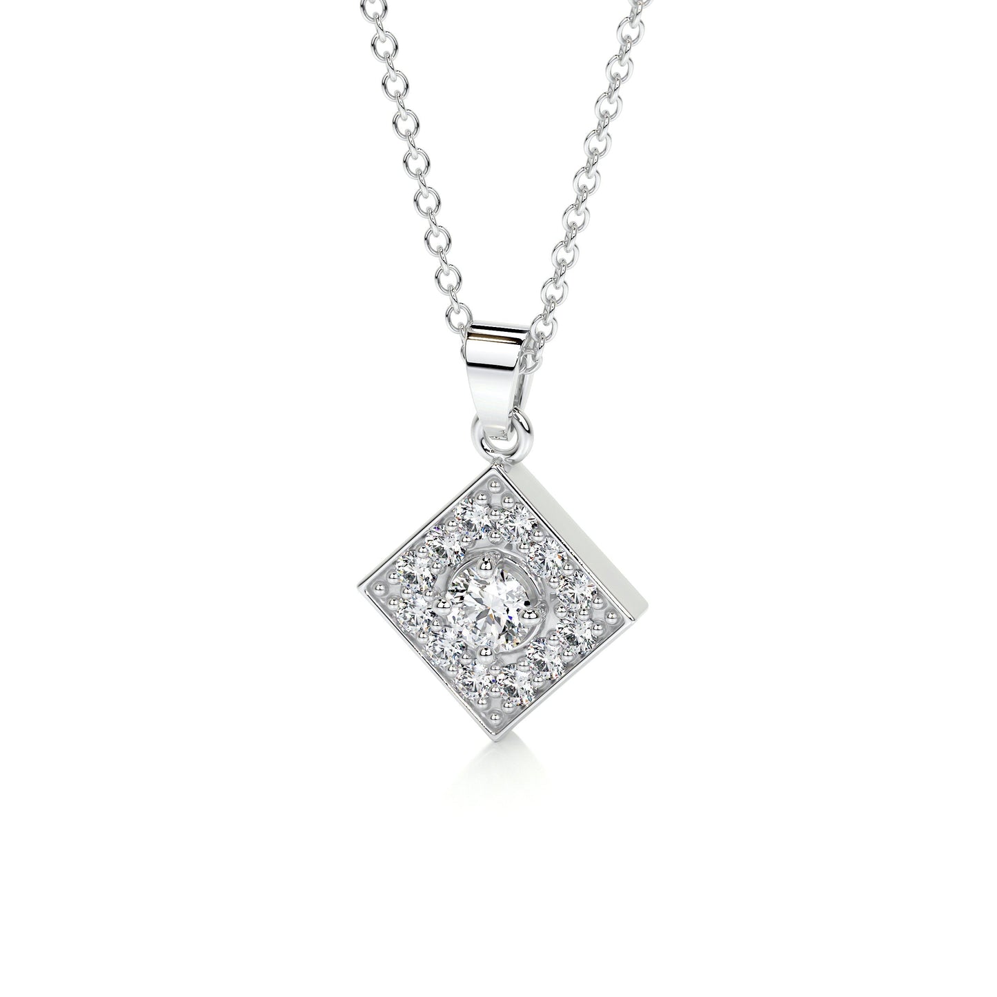 0.6 TCW Round Moissanite Halo Pendant Necklace