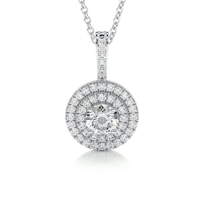 0.95 TCW Round Moissanite Double Halo Pendant Necklace