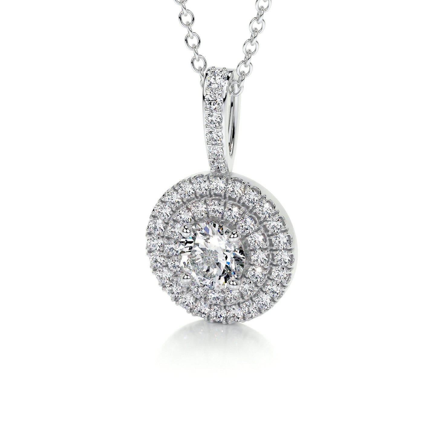 0.95 TCW Round Moissanite Double Halo Pendant Necklace