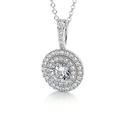 0.95 TCW Round Moissanite Double Halo Pendant Necklace