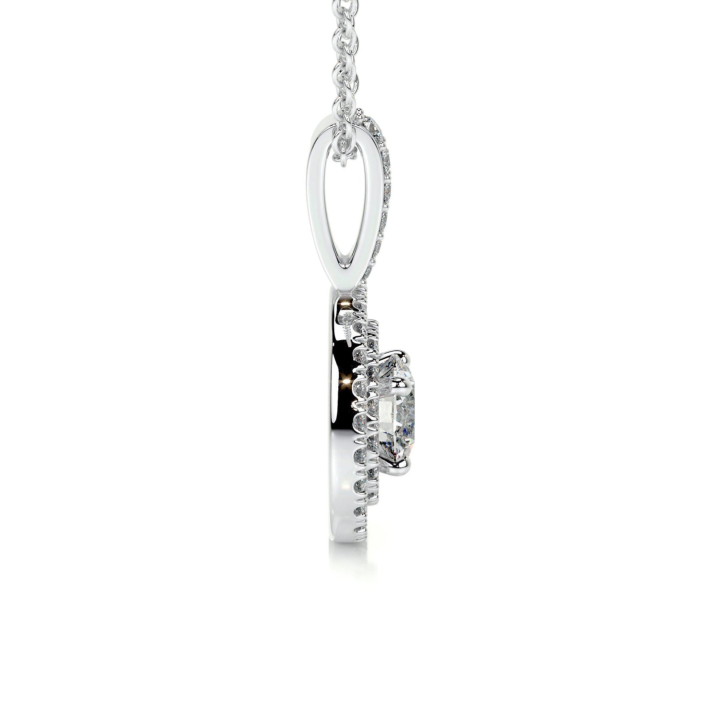0.95 TCW Round Moissanite Double Halo Pendant Necklace