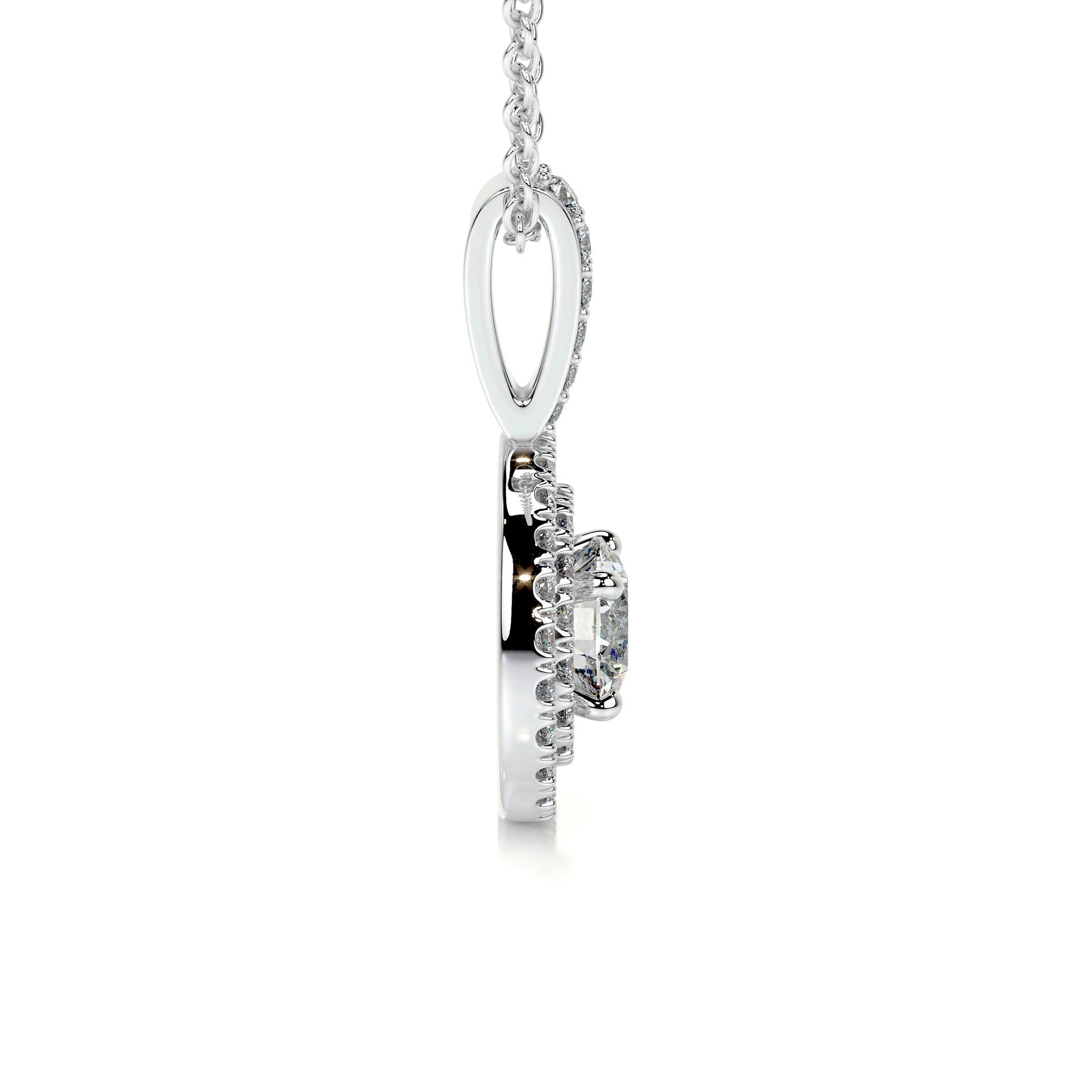 0.95 TCW Round Moissanite Double Halo Pendant Necklace