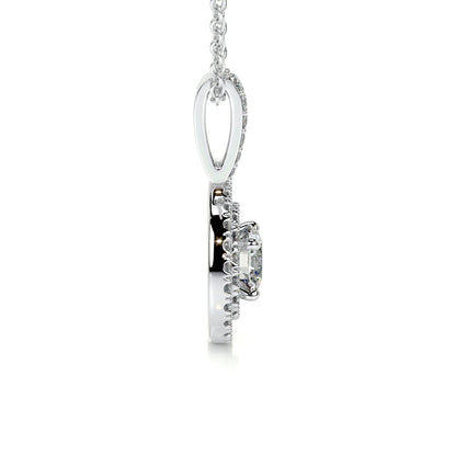 0.95 TCW Round Moissanite Double Halo Pendant Necklace
