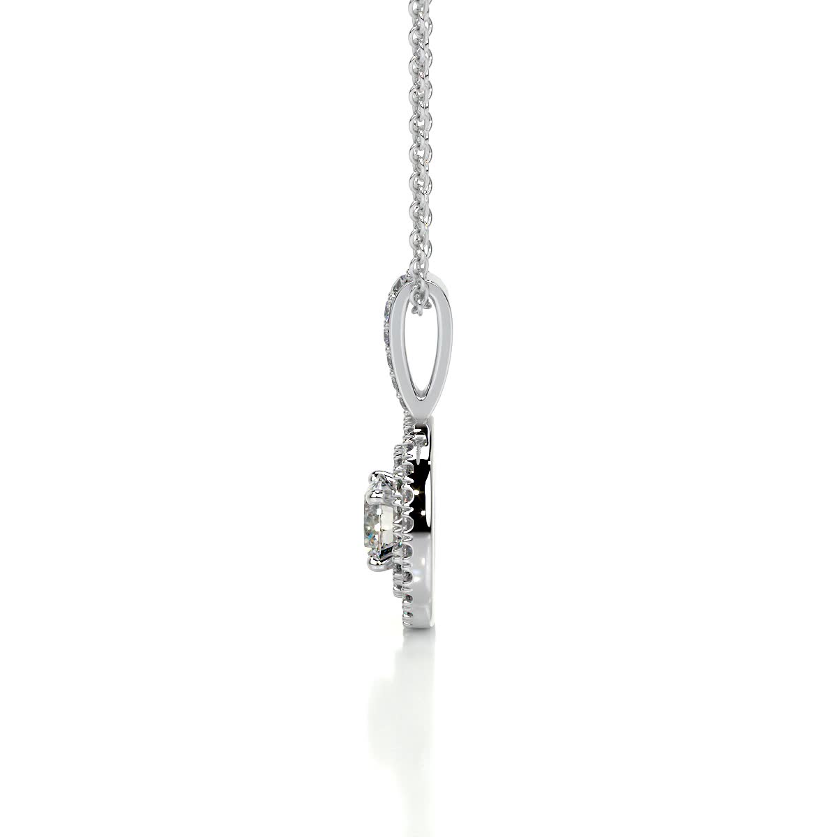 0.95 TCW Round Moissanite Double Halo Pendant Necklace