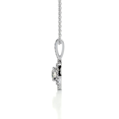 0.95 TCW Round Moissanite Double Halo Pendant Necklace