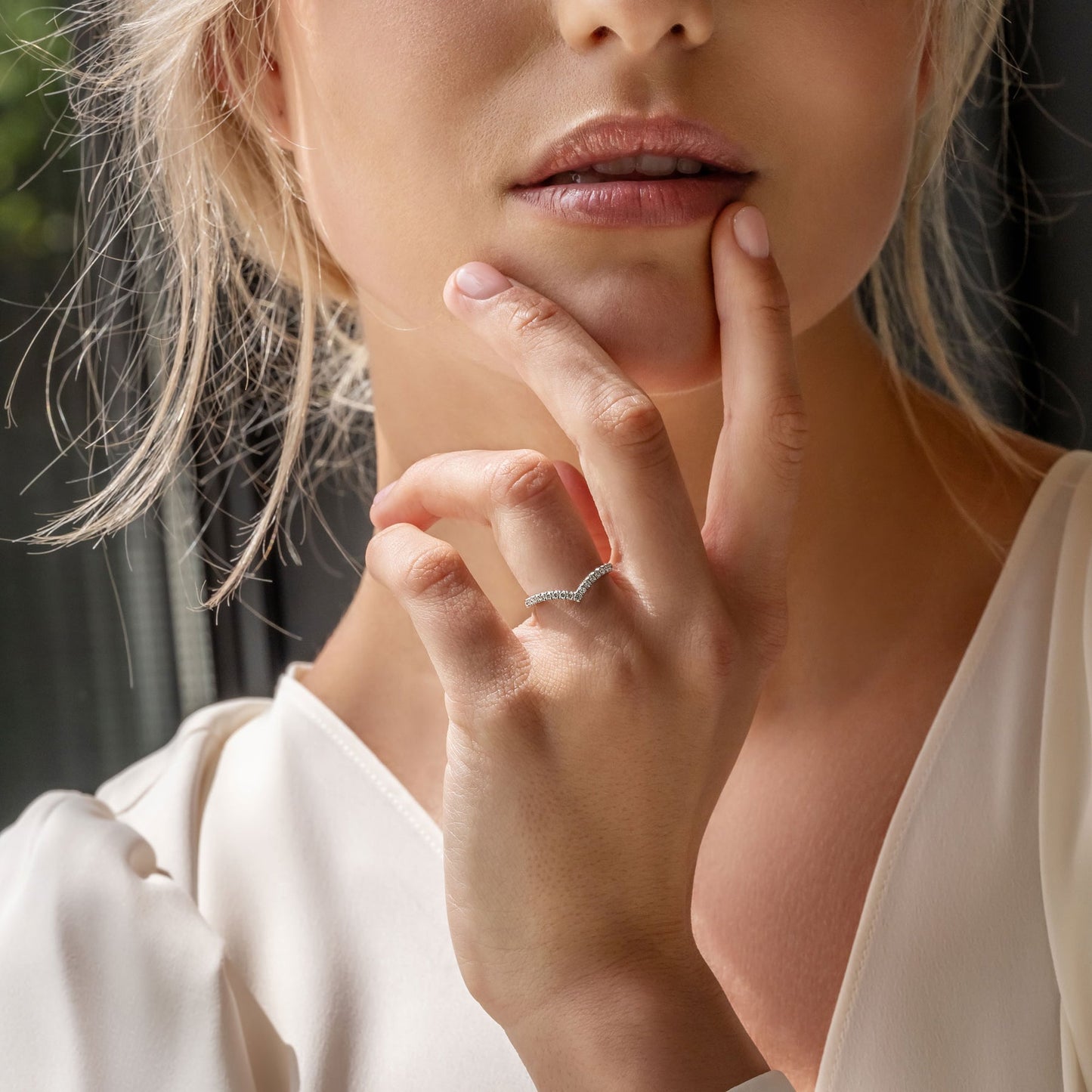 0.3 TCW Round Curved Moissanite Wedding Band