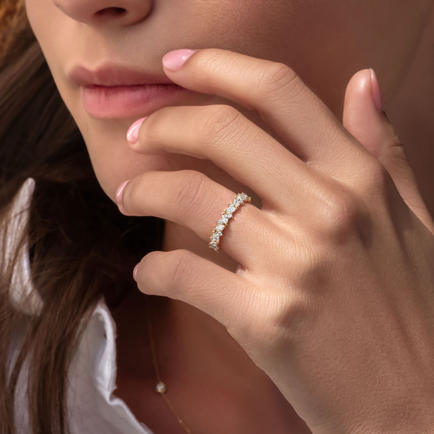 0.4 TCW Round & Marquise Cluster Moissanite Wedding Band