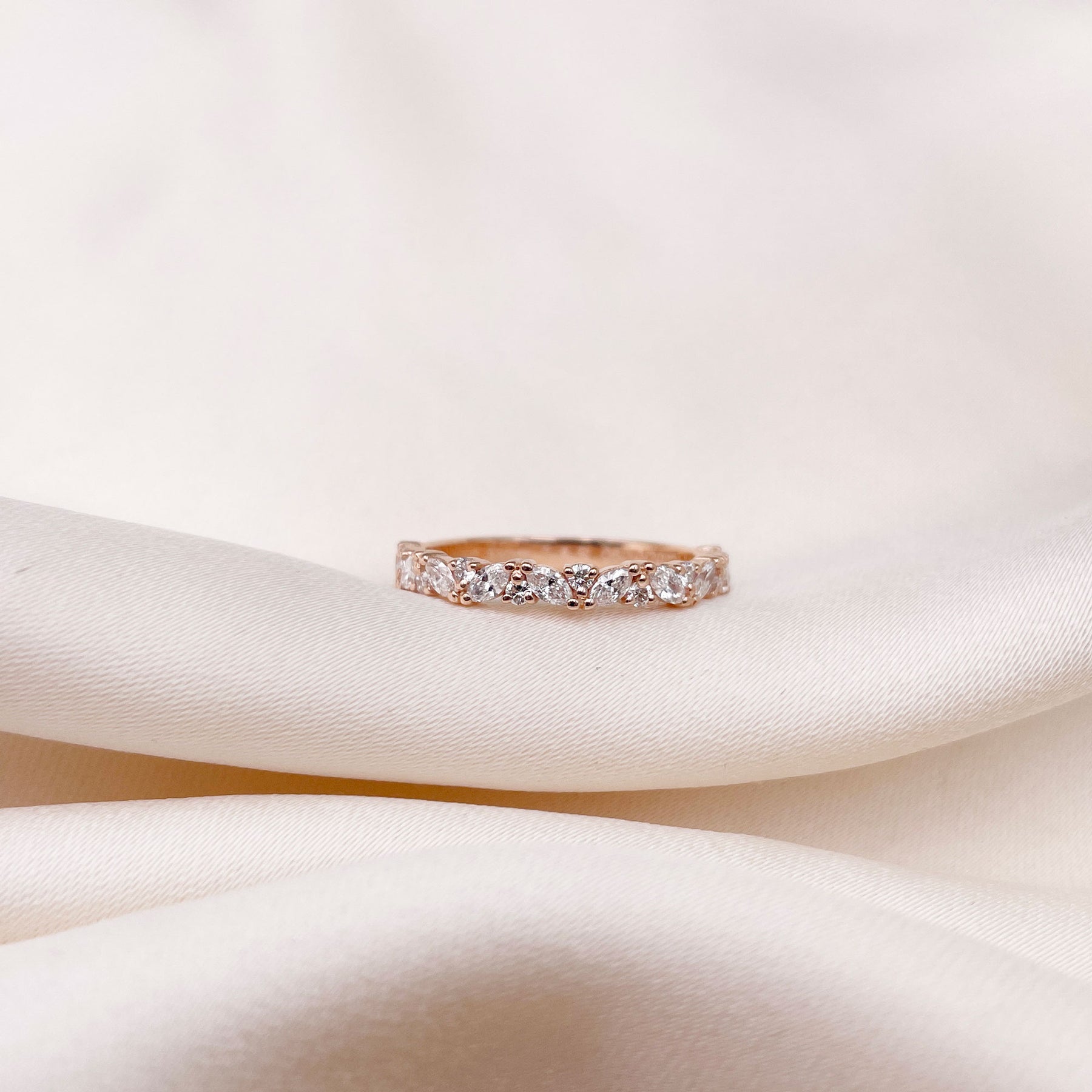 0.4 TCW Round & Marquise Cluster Moissanite Wedding Band