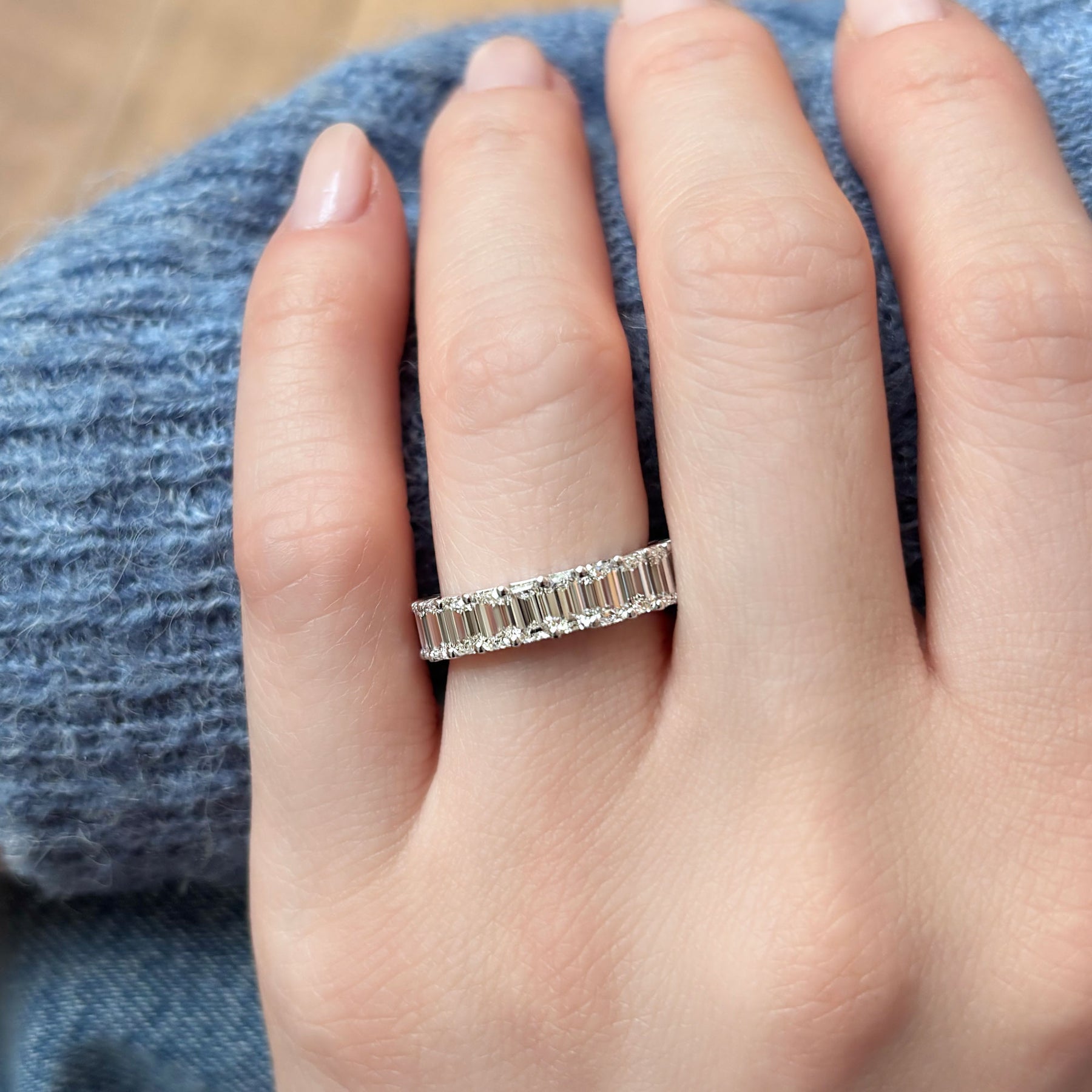 4.6 TCW Emerald Full Eternity Moissanite Wedding Band