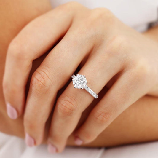 1.9 CT Round Pave Moissanite Engagement Ring
