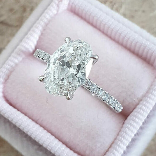 4 CT Oval Pave Moissanite Engagement Ring