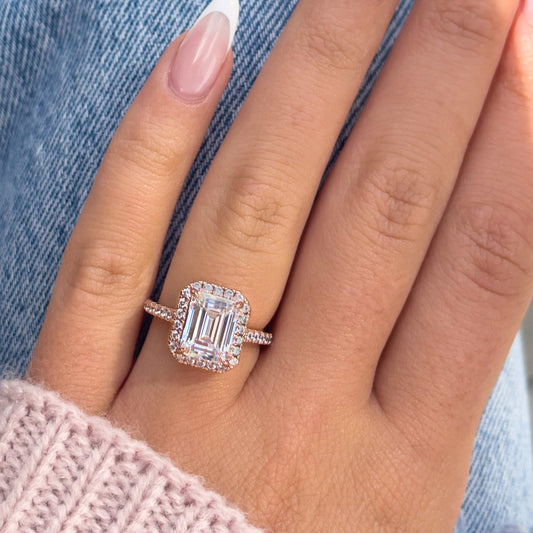 1 CT Emerald Halo & Pave Moissanite Engagement Ring