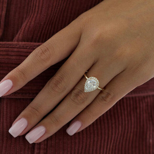 2.5 CT Pear Halo Moissanite Engagement Ring