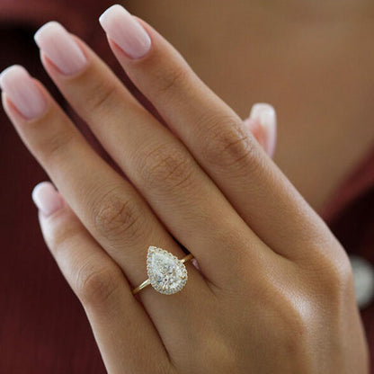 2.5 CT Pear Halo Moissanite Engagement Ring