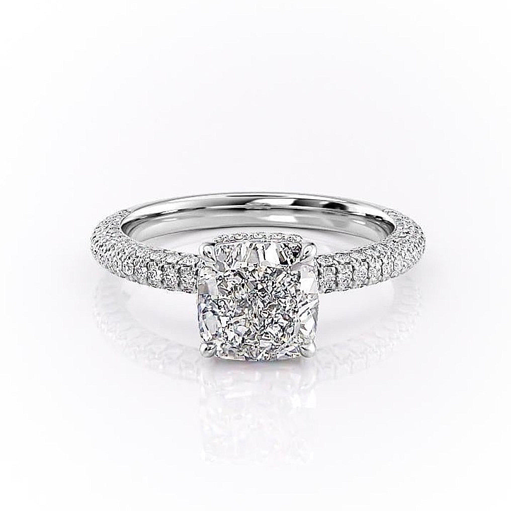 2.54 CT Cushion Cut Pave Moissanite Engagement Ring 12