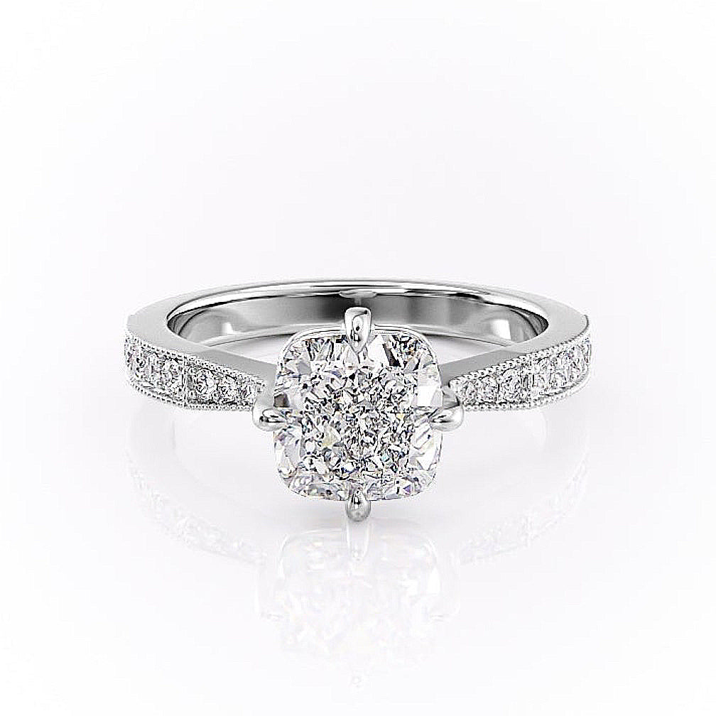2.15 CT Cushion Pave Moissanite Engagement Ring