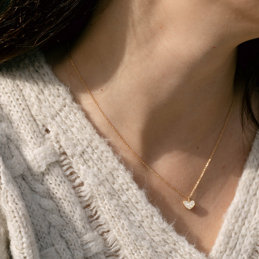 0.07 TCW Round Moissanite Heart Multi Stone Necklace