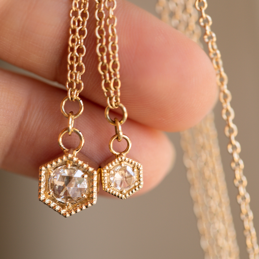 0.06 TCW Round Rose Cut Moissanite Hexagon Charm Necklace