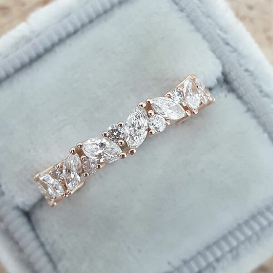 0.8 TCW Marquise & Round Full Eternity Moissanite Wedding Band