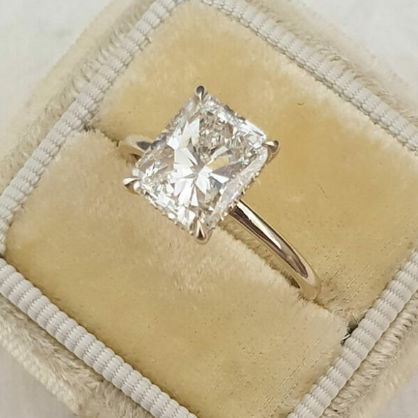 2.1 CT Radiant Hidden Halo Moissanite Engagement Ring